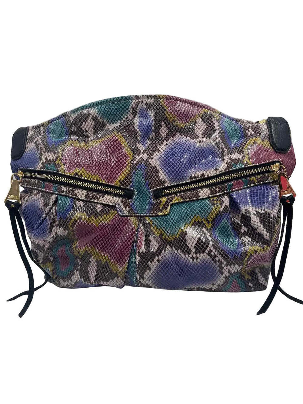 AIMEE KESTENBERG Black & Multi Snakeskin Embossed Leather HOBO Bag Purse